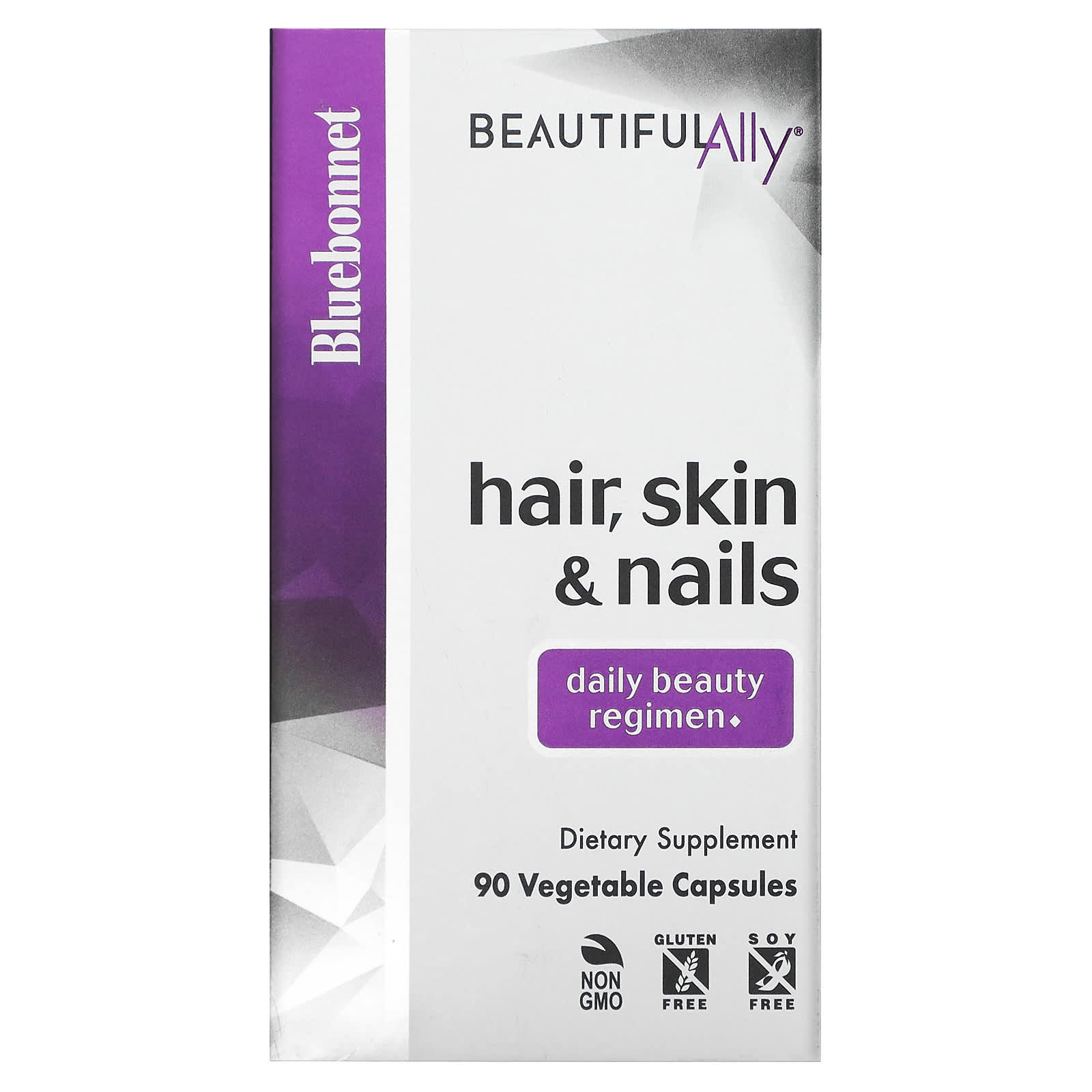 Bluebonnet, Beautiful Ally, Hair, Skin & Nails, Daily Beauty Regimen, 90 Vegetarian Capsules UPC 743715015029